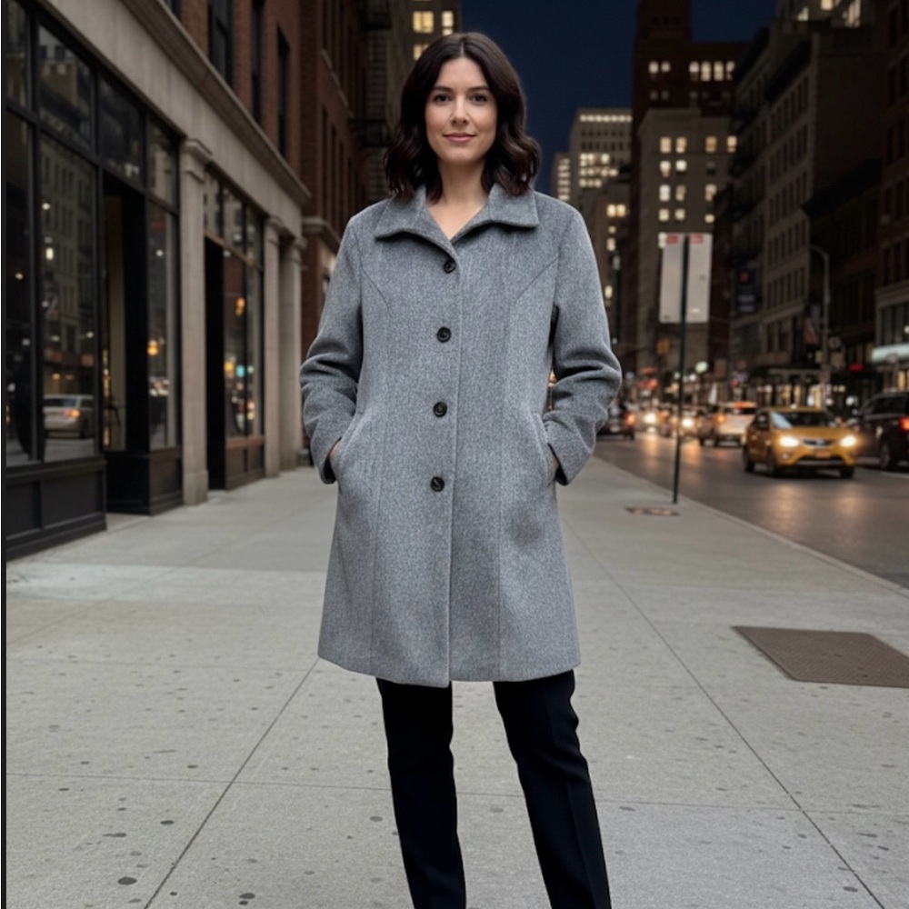 Gray Longline Overcoat Faux Fur Plush Soft Trench Outerwear‎ Single Breasted XL